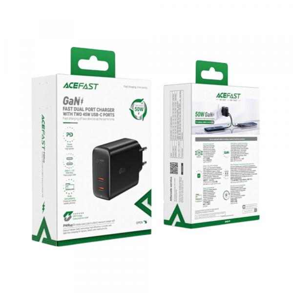 Acefast A29 GaN PD50W (2xUSB-C) Black в Ташкенте - фото