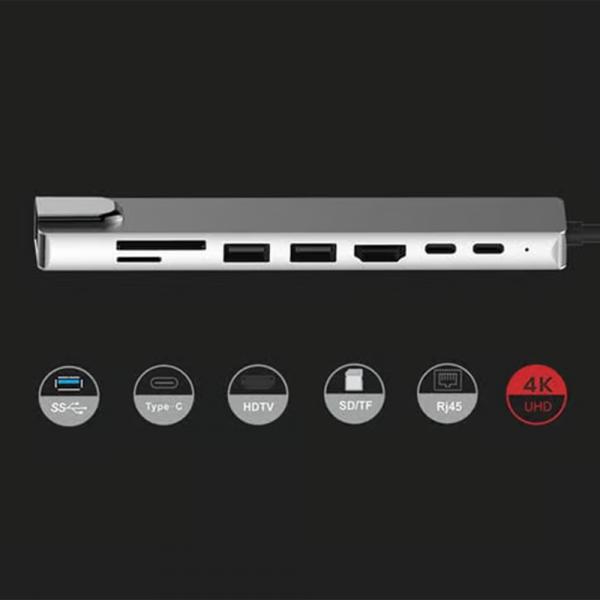 8in1 USB-C to HDMI / 2x USB-A / 2x USB-C / RJ45(100mb) / SD+TF в Ташкенте - фото