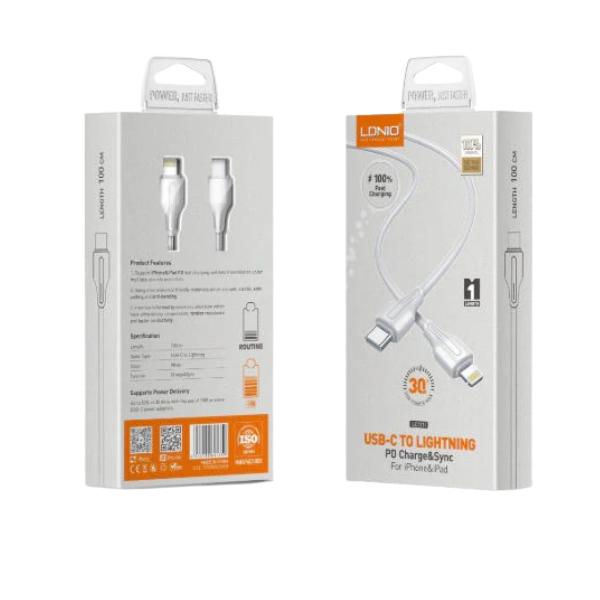 LDNIO USB-C To Lighting / 30w / 1m / White в Ташкенте - фото